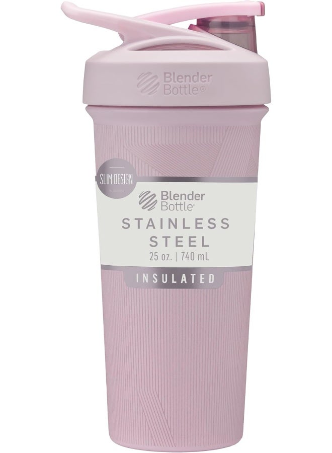 BlenderBottle Strada Shaker Cup Insulated Stainless Steel Water Bottle With Wire Whisk, 25-Ounce, Pink Stripes - Image 1